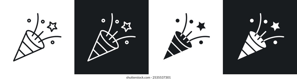 Icono de Vector de popper de confeti en blanco y negro. Ilustración EPS 10