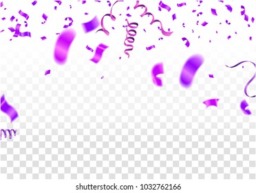 confetti and purple ribbons. Vector illustration. concept Celebration background on transparent background. illustration of celebration balloons