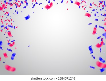 Confetti and red and blue ribbons and celebration background template, Happy birthday vector
