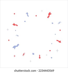 Confetti with red and blue star and ribbon burst vector illustration isolated on white background. Celebration event, festive, Christmas, birthday party.