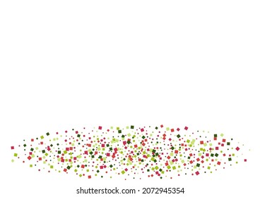 Confetti Red Carnival Texture. Light Rhombus Background. Green Flying Dot Mosaic. Geometric Bright Frame.