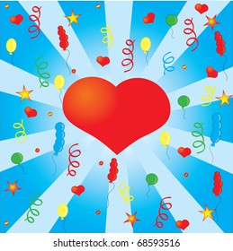 Confetti and the  red heart. Vector available, background