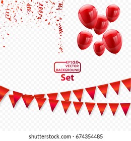confetti and red ribbons. Vector illustration. concept Celebration background. template with isolated. set