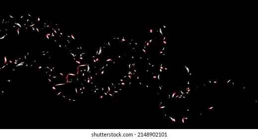 Confetti with red shiny glitter on a black background. Serpentine. Scattered shiny particles. Decorative element. Luxury background for your design, postcards, invitations, vector