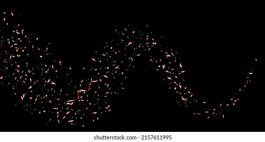 Confetti mit rotem glänzendem Glitter auf schwarzem Hintergrund. Serpentin. Geschirmte glänzende Partikel. Dekoratives Element. Luxuriöser Hintergrund für Ihr Design, Postkarten, Einladungen, Vektorgrafik