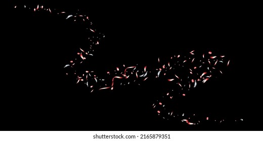 Confetti with red shiny glitter on a black background. Serpentine. Scattered shiny particles. Decorative element. Luxury background for your design, postcards, invitations, vector