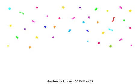 confetti ribbon colorful flying for decoration party backdrop, colorful confetti falling from top isolated on white background, multicolored confetti for surprise anniversary and celebration concept