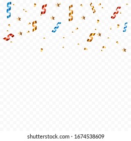 Confetti y cinta sobre fondo transparente. Ilustración de vectores EPS10