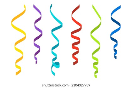 Confetti ribbon. Confetti streamer. Serpentine for party, carnival, decoration and celebrate. Congratulations to birthday, christmas, wedding and carnaval. Flat fun popper. Vector.