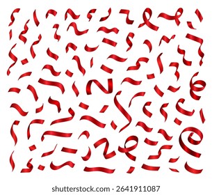 Confetti Ribbons Set. Vector Illustration of Red Ribbons. 