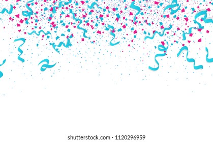 Confetti, ribbons and spots scatter falling holiday, celebrate party, festival on white space abstract background vector illustration