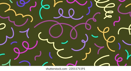 Confetti Scribble abstract seamless pattern. Playful colorful squiggle for kid design. Simple Confetti pattern with scribble memphis print. Simple vector seamless illustration