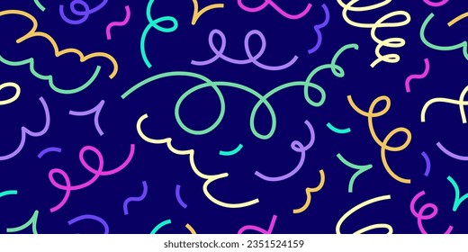 Confetti Scribble abstract seamless pattern. Playful colorful squiggle for kid design. Simple Confetti pattern with scribble memphis print. Simple vector seamless illustration