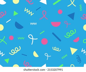 Confetti. Seamless cartoon pattern with light blue background
