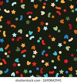 Confetti seamless pattern. Christmas, birthday, star, heart, polka dot background wrapping, textile