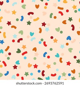 Confete o padrão perfeito. Natal, aniversário, estrela, coração, bolinhas fundo embrulhar, têxtil
