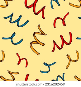 Confetti seamless pattern. Colorful hand drawn Merry Christmas and Happy New Year background in sketch style. Birthday celebration design. Vector illustration.