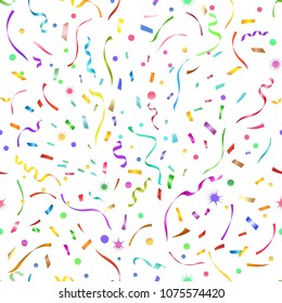 Confetti seamless pattern. Festive serpentine cute vector background for birthday, carnival or new year celebration party