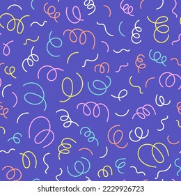 Confetti seamless pattern. Geometric background with different geometric shapes. Memphis seamless confetti pattern. Bright and colorful, 90s style. Vector background.