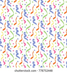Confetti seamless pattern. Multicolored ribbon repeating texture. Feast endless background. Clap the paper, the back. Vector illustration
