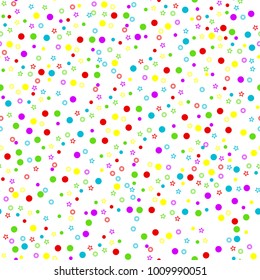 Confetti seamless pattern on a white background. Festive decoration for carnival, holiday and anniversary. Greeting card template. Flat vector cartoon illustration.