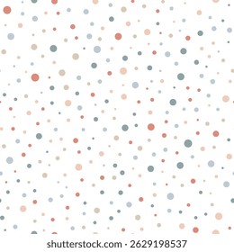 Confetti seamless pattern of scattered dots in various sizes. Cute background in minimalist style. Perfect for wrapping paper, birthday party design, fabric print, packaging, baby shower, kids textile