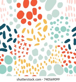 Confetti seamless pattern. Trendy creative background with hand drawn grunge texture. Abstract colorful shapes. For printing for modern and original textile, wrapping paper, wall art design. 