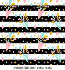 Confetti Seamless Pattern. Vector Illustration of Trendy Greeting Background.