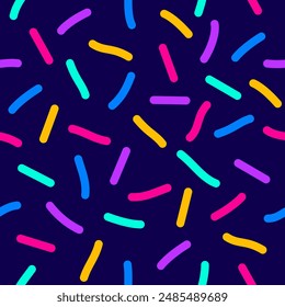 Confetti seamless vector pattern. Geometric kid style background with different geometric shapes. Memphis seamless confetti pattern. Bright and colorful, 90s style. Vector background