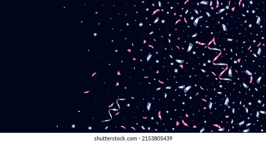Confetti, serpentine. Blue and pink metallic gradient. Festive background, design for cards, invitations. Abstract texture on a blue background. Design element. Vector illustration, eps 10.