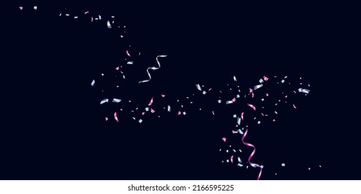 Confetti, serpentine. Blue and pink metallic gradient. Festive background, design for cards, invitations. Abstract texture on a blue background. Design element. Vector illustration, eps 10.