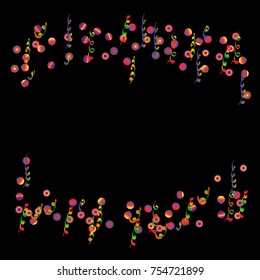 Confetti and serpentine, bright colorful background, cute and fun decoration. Vector illustration for celebration, party, carnival, festive holiday. Design for cards, invitations