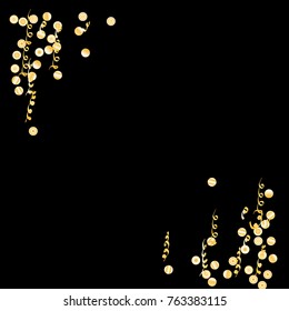 Confetti and serpentine, bright colorful background, cute and fun decoration. Vector illustration for celebration, party, carnival, festive holiday. Black background. Design for cards, invitations