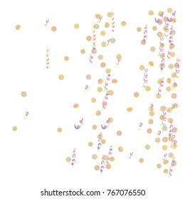 Confetti and serpentine, bright colorful background, cute and fun decoration. Vector illustration for celebration, party, carnival, festive holiday. Design for cards, invitations