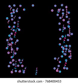 Confetti and serpentine, bright colorful background, cute and fun decoration. Vector illustration for celebration, party, carnival, festive holiday. Design for cards, invitations
