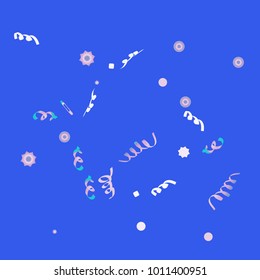 Confetti and serpentine, bright rainbow colored background.Colorful dots.Gentle grey background. Isolated confetti for party in cool colors.Vector illustration for celebration, party, festive,holiday