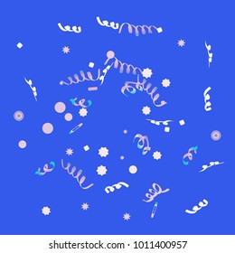Confetti and serpentine, bright rainbow colored background.Colorful dots.Gentle grey background. Isolated confetti for party in cool colors.Vector illustration for celebration, party, festive,holiday