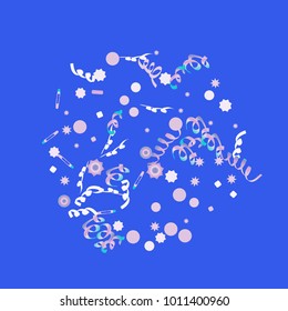 Confetti and serpentine, bright rainbow colored background.Colorful dots.Gentle grey background. Isolated confetti for party in cool colors.Vector illustration for celebration, party, festive,holiday