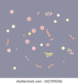Confetti and serpentine, bright rainbow colored background.Colorful dots.Gentle grey background. Isolated confetti for party in cool colors.Vector illustration for celebration, party, festive,holiday