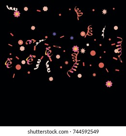 Confetti and serpentine. A bright rainbow colored confetti background. Colorful watercolor dots. Square border frame with sparse spots. confetti pattern for party in cool colors. Vector illustration 