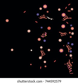 Confetti and serpentine. A bright rainbow colored confetti background. Colorful watercolor dots. Square border frame with sparse spots. confetti pattern for party in cool colors. Vector illustration 