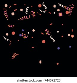 Confetti and serpentine. A bright rainbow colored confetti background. Colorful watercolor dots. Square border frame with sparse spots. confetti pattern for party in cool colors. Vector illustration 