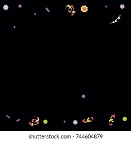 Confetti and serpentine. A bright rainbow colored confetti background. Colorful watercolor dots. Square border frame with sparse spots. confetti pattern for party in cool colors. Vector illustration 