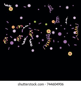 Confetti and serpentine. A bright rainbow colored confetti background. Colorful watercolor dots. Square border frame with sparse spots. confetti pattern for party in cool colors. Vector illustration 