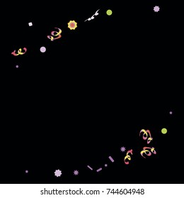 Confetti and serpentine. A bright rainbow colored confetti background. Colorful watercolor dots. Square border frame with sparse spots. confetti pattern for party in cool colors. Vector illustration 