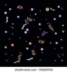 Confetti and serpentine. A bright rainbow colored confetti background. Colorful watercolor dots. Square border frame with sparse spots. confetti pattern for party in cool colors. Vector illustration 