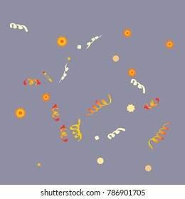 Confetti and serpentine, bright rainbow colored background.Colorful dots.Gentle grey background. Isolated confetti for party in cool colors.Vector illustration for celebration, party, festive,holiday