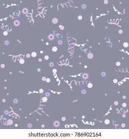 Confetti and serpentine, bright rainbow colored background.Colorful dots.Gentle grey background. Isolated confetti for party in cool colors.Vector illustration for celebration, party, festive,holiday