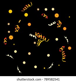 Confetti and serpentine, bright rainbow colored background. Colorful dots. Black background. Isolated confetti for party in cool colors. Vector illustration for celebration, party, festive, holiday