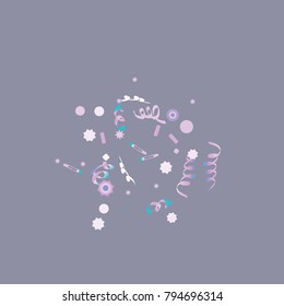Confetti and serpentine, bright rainbow colored background.Colorful dots.Gentle grey background. Isolated confetti for party in cool colors.Vector illustration for celebration, party, festive,holiday